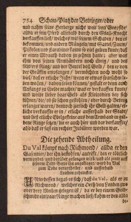 Die zehende Abtheilung. Du Val kompt nach Richmond/ [...]