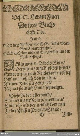 Deß Q. Horatii Flacci Drittes Buchs Erste Ode