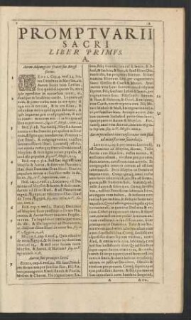 Promptuarii Sacri Liber Primus. A.