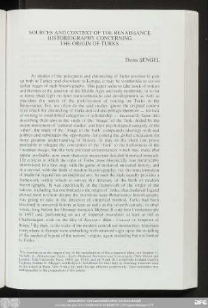 Sources And The Context Of The Renaissance Historiography Concerning The Origin Of Turks Deniz Şengel