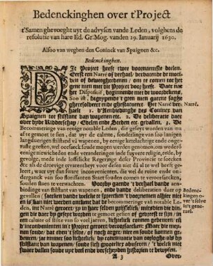 Proiect t'samen gevoeght uyt de Advisen vande Leden, volgens de Resolutie van Hare Ed. Groot Mog. vande 19 Januarii 1630
