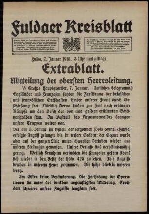 Zweite Ausgabe vom Donnerstag, den 07. Januar 1915.