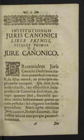 Institutionum Juris Canonici. Liber Primus