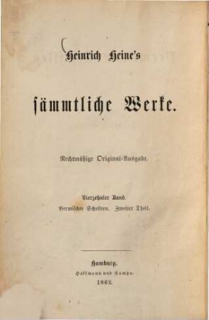 Heinrich Heine's sämmtliche Werke, 14.. Vermischte Schriften, Th. 2