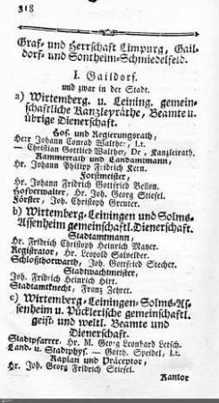 Beamte in Limpurg, Gaildorf, Sontheim, Schmiedelfeld