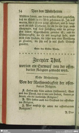 Zweyter Theil, worinn ein Entwurf von der offenbahrten Religion gemacht wird
