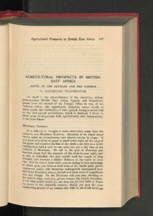 Agricultural Prospects in British East Africa. Hints to the Settler and the Farmer.