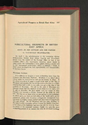 Agricultural Prospects in British East Africa. Hints to the Settler and the Farmer.