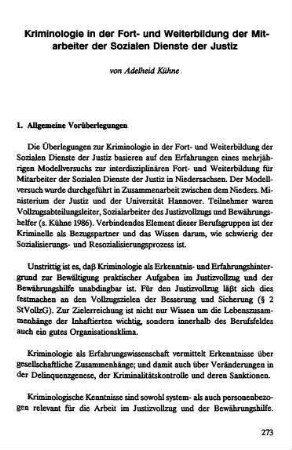 273-278, Kriminologie in der Fort- und Weiterbildung der Mitarbeiter der Sozialen Dienste der Justiz