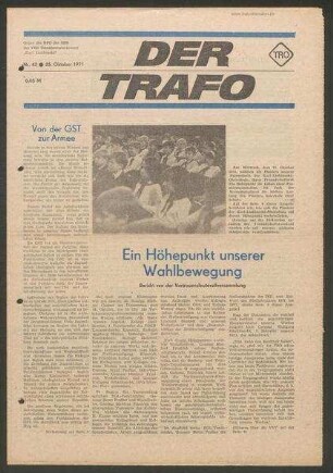 TRO-Betriebszeitung 'Der Trafo'; Nr. 43/1971 (25. Oktober 1971)