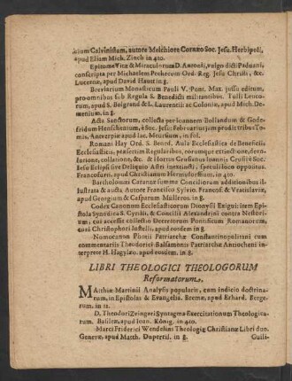 Libri Theologici Theologorum Reformatorum.