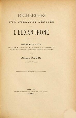 Recherches sur quelques dérivés de l'euxanthone
