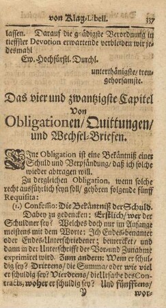 Das vier und zwantzigste Capitel. Von Obligationen/ Quittungen/ und Wechsel-Briefen
