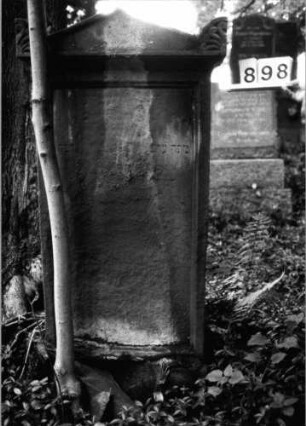 Grabstein 898 (Index: 99802536) Material: Sandstein Zustand: verwitt/nur einzelne Buchstaben lesbar Maße HxBxT: 157x62x18 cm Beschreibung: Sockel, Stele mit verdachtem Giebel, Seitenakroterien Symbolik: florale Verzierung der Akroterien: Grabstein 898