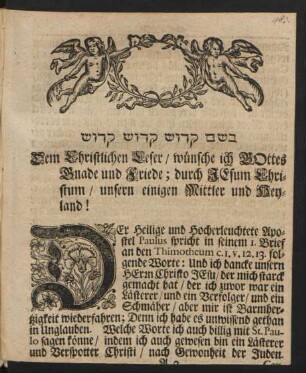 Dem Christlichen Leser / wünsche ich GOttes Gnade und ...