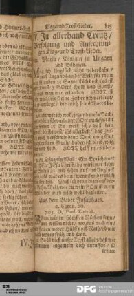 IV. In allerhand Creutz / Verfolgung und Anfechtungen Klag- und Trost-Lieder.