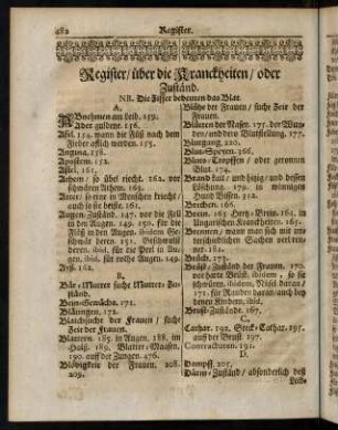 482-498, Register über die Kranckheiten oder Zuständ.