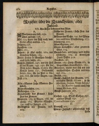482-498, Register über die Kranckheiten oder Zuständ.