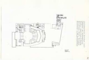 Theater am Lützowplatz, Berlin-Tiergarten (Diplomarbeit bei Bernhard Hermkes): Arenabühne, Grundriss 1. Obergeschoss 1:200