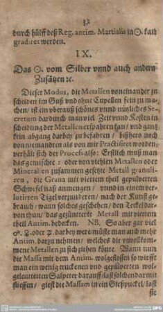 IX. Das [.]. vom Silber unnd auch andern Zusätzen [.].