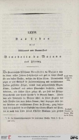LXXIII. Das Leben des Bildhauers und Baumeisters Benedetto da Majano aus Florenz