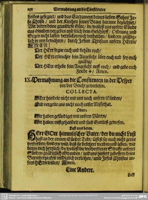 IX. Vermahnung an die Consitenten in der Vesper vor der Beicht zu verlesen