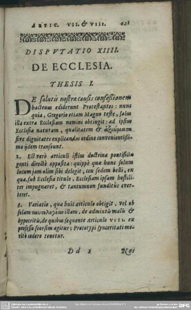 Disputatio XIIII. De Ecclesia