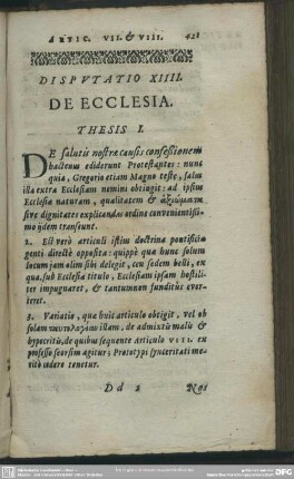Disputatio XIIII. De Ecclesia