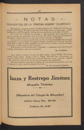 Notas : Conceptos de la prensa sobre "Claridad"