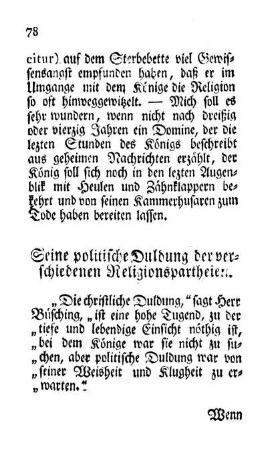 Seine politische Duldung der verschiedenen Religionspartheien.