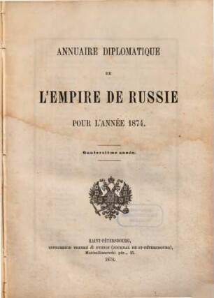 Annuaire diplomatique de l'Empire de Russie. 14. 1874