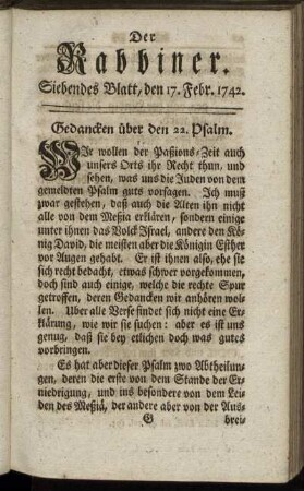 Siebendes Blatt, den 17. Febr. 1742.
