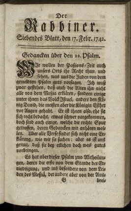 Siebendes Blatt, den 17. Febr. 1742.