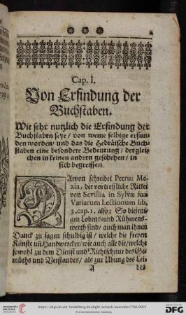 Cap. I: Von Erfindung der Buchstaben