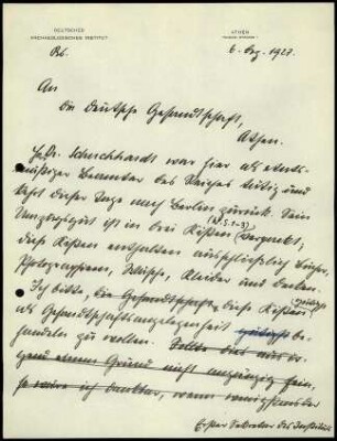 E. Buschor an Deutsche Gesandtschaft Athen