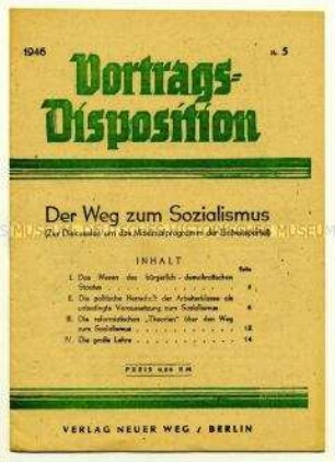 Schulungsmaterial der KPD: Vortragsdisposition Nr. 5