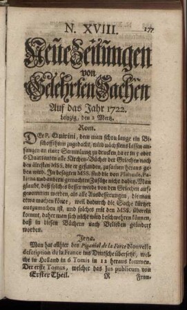 N. XVIII. Leipzig, den 2 Mertz. - N. XXVI. Leipzig, den 30 Mertz.
