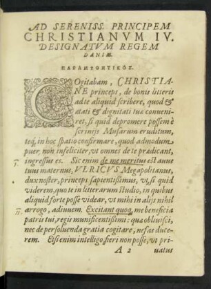 Ad Sereniss. Principem Christianum IV. Designatum Regem Daniae. Paramythētikos