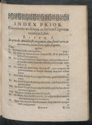 Index Prior Continens ordinem ac seriem Capitum cuiusque Libri