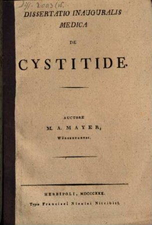 Diss. inaug. med. de cystitide