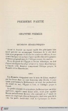 Chapitre premier: Divisions géographiques