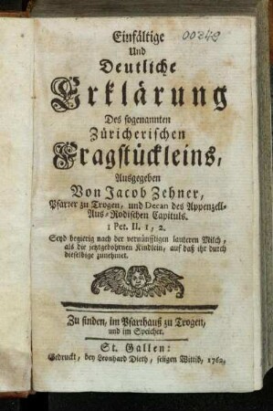 Einfältige Und Deutliche Erklärung Des sogenannten Züricherischen Fragstückleins