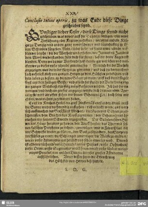 Conclusio totius operis, zu was Ende diese Dinge geschrieben seynd