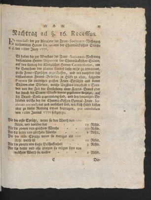 Nachtrag ad §. 16. Recessus.