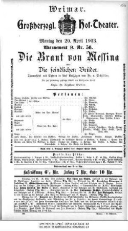 Die Braut von Messina oder Die feindlichen Brüder