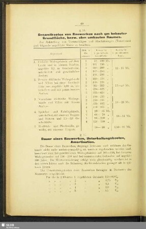 § 11. Dauer eines Bauwerkes, Unterhaltungskosten, Amortisation
