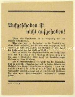 Flugschrift der KPD gegen die SPD und den geplanten Panzerkreuzerbau