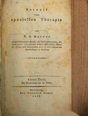 Entwurf einer speciellen Therapie, 1. Die Entzündung und die Fieber