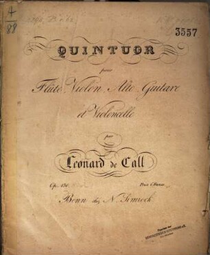Quintuor pour flûte, violon, alto, guitare et violoncelle : Op. 130