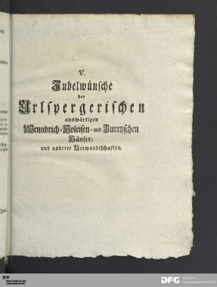 V. Jubelwünsche der auswärtigen Häuser.